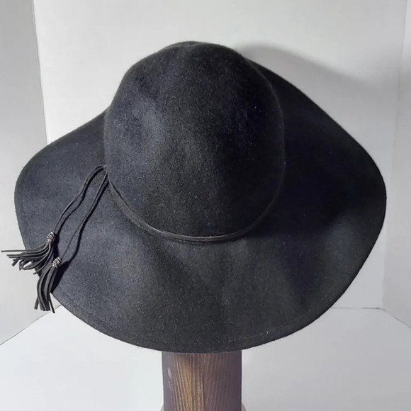 Scala Black 100% Wool Floppy Brim Hat Tassel Trim - Picture 2 of 10